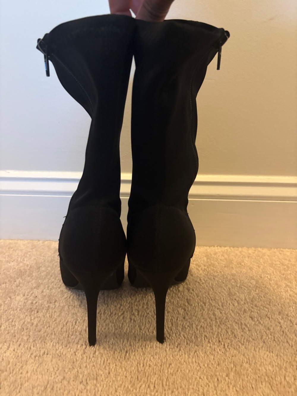 Fashion Nova Black Pointed Toe Stretch Heeled Sock Boots - Picture 4 of 4
